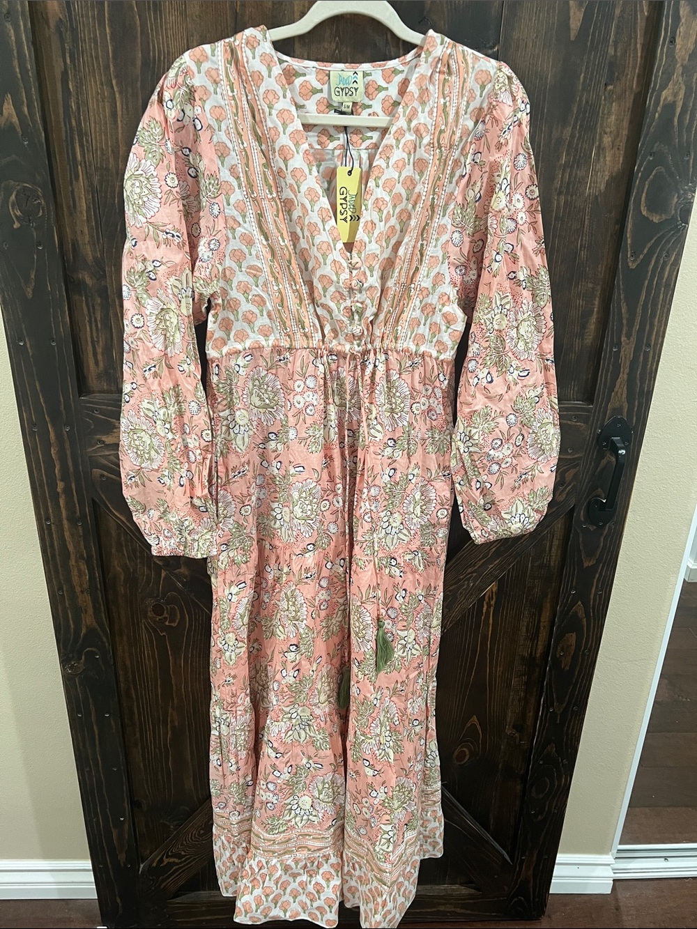 Jaded Gypsy Pink Floral Maxi Dress with V-Neck